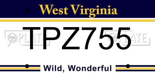 TPZ755 West Virginia License Plate