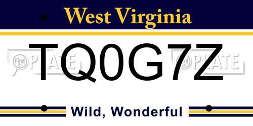 TQ0G7Z West Virginia License Plate