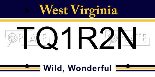 TQ1R2N West Virginia License Plate