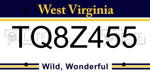 TQ8Z455 West Virginia License Plate