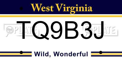 TQ9B3J West Virginia License Plate