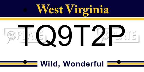 TQ9T2P West Virginia License Plate