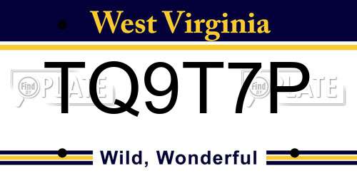 TQ9T7P West Virginia License Plate