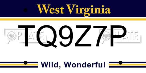 TQ9Z7P West Virginia License Plate