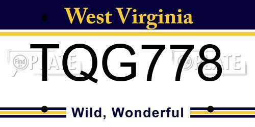 TQG778 West Virginia License Plate
