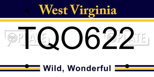 TQO622 West Virginia License Plate