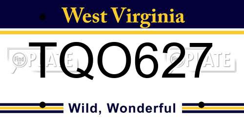TQO627 West Virginia License Plate