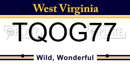TQOG77 West Virginia License Plate