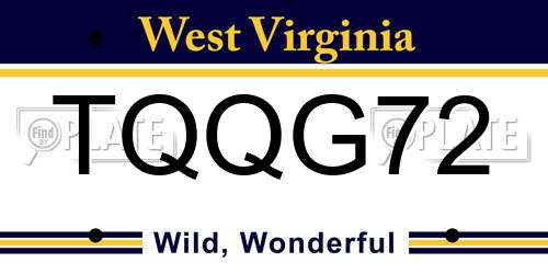 TQQG72 West Virginia License Plate