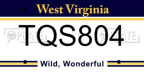 TQS804 West Virginia License Plate