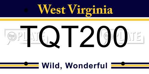 TQT200 West Virginia License Plate