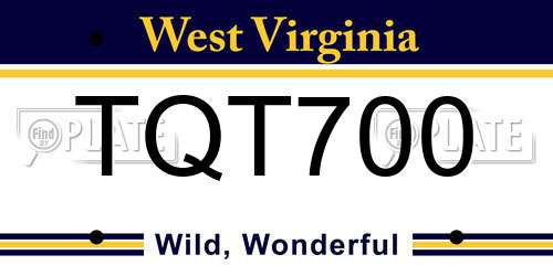 TQT700 West Virginia License Plate