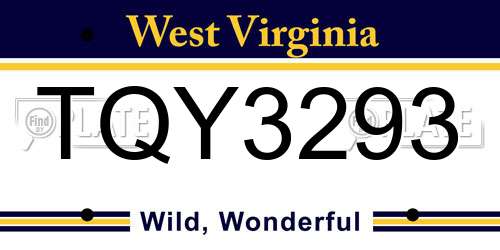 TQY3293 West Virginia License Plate