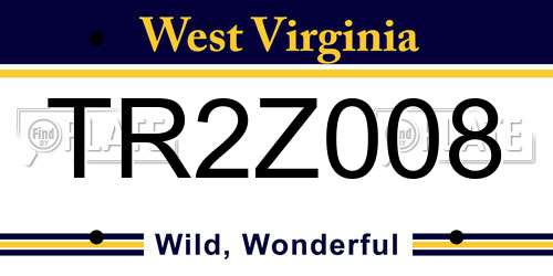 TR2Z008 West Virginia License Plate