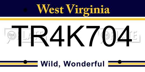 TR4K704 West Virginia License Plate