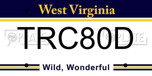 TRC80D West Virginia License Plate