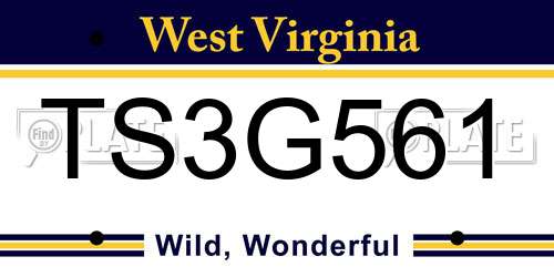 TS3G561 West Virginia License Plate