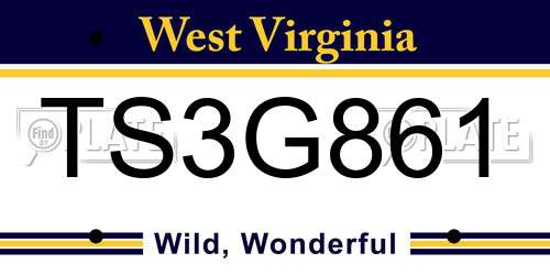 TS3G861 West Virginia License Plate