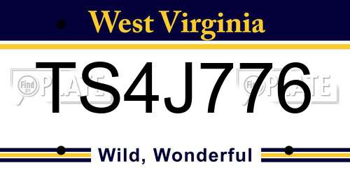 TS4J776 West Virginia License Plate