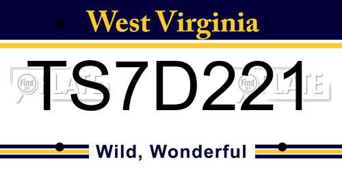 TS7D221 West Virginia License Plate