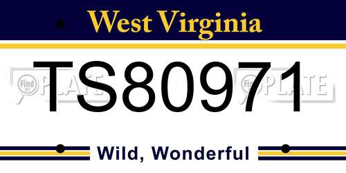 TS80971 West Virginia License Plate