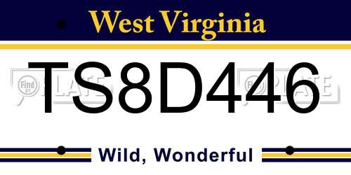 TS8D446 West Virginia License Plate