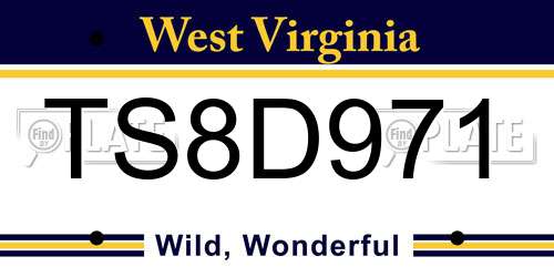TS8D971 West Virginia License Plate