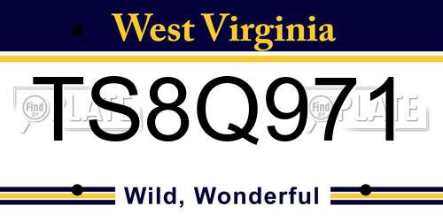 TS8Q971 West Virginia License Plate
