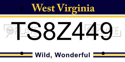 TS8Z449 West Virginia License Plate