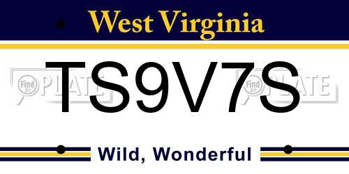 TS9V7S West Virginia License Plate