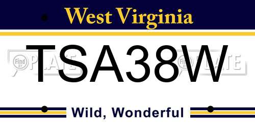 TSA38W West Virginia License Plate
