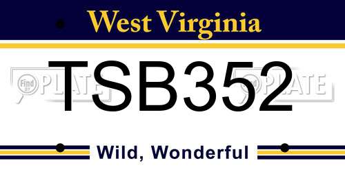 TSB352 West Virginia License Plate