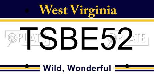 TSBE52 West Virginia License Plate