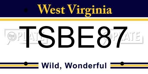 TSBE87 West Virginia License Plate