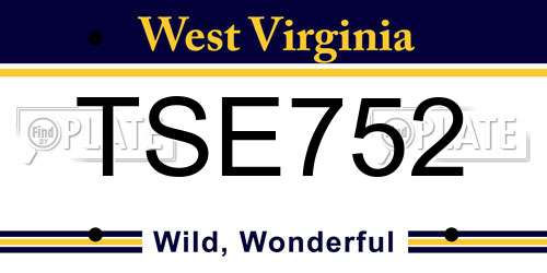 TSE752 West Virginia License Plate