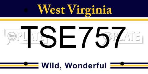 TSE757 West Virginia License Plate