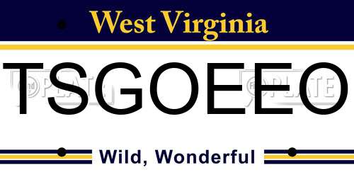 TSGOEEO West Virginia License Plate