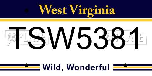 TSW5381 West Virginia License Plate