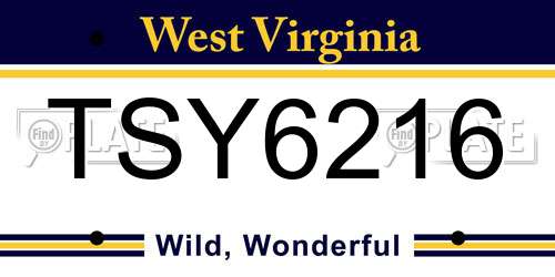 TSY6216 West Virginia License Plate