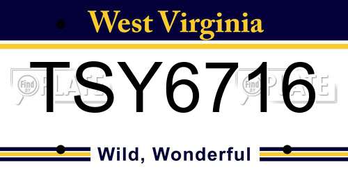 TSY6716 West Virginia License Plate
