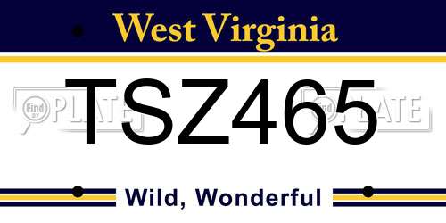 TSZ465 West Virginia License Plate