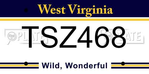 TSZ468 West Virginia License Plate