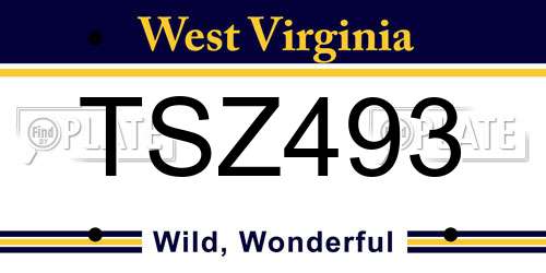 TSZ493 West Virginia License Plate