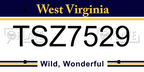 TSZ7529 West Virginia License Plate