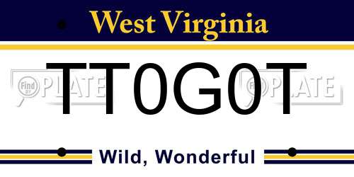 TT0G0T West Virginia License Plate