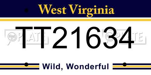 TT21634 West Virginia License Plate