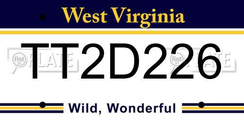 TT2D226 West Virginia License Plate