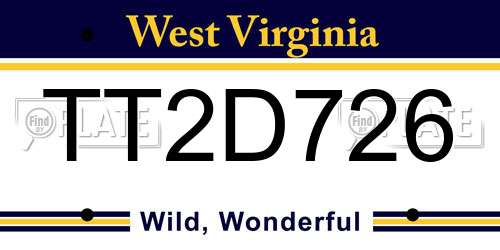 TT2D726 West Virginia License Plate