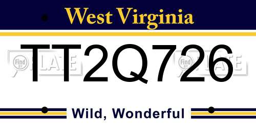 TT2Q726 West Virginia License Plate