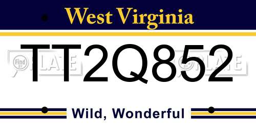 TT2Q852 West Virginia License Plate
